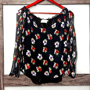 Anthropologie Love Sam Whimsigoth Fairy Grunge Sheer Sleeves Dark Floral Size M